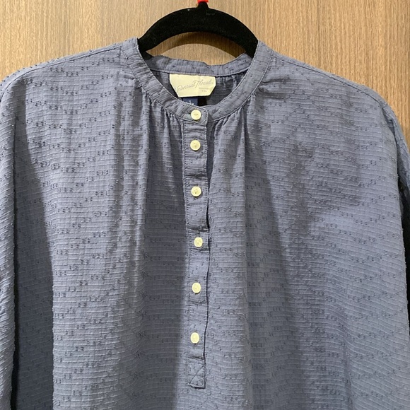 Universal Thread Blue Semi-Sheer Embroidered 100% Cotton Peasant Blouse Size LG - Picture 5 of 11